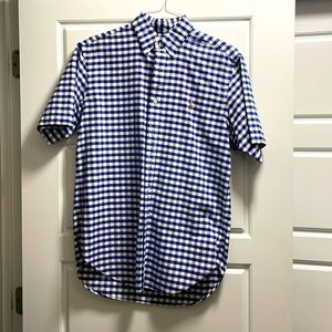Mens. Ralph Lauren short sleeve blue & white button up. S M